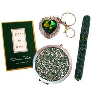 Crystal Heart Keychain, Mirror, Ink Pen & Oscar de la Renta Live in Love Sample